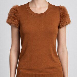Rudsak – Women’s Knit Top with Fur-Trimmed Shoulders